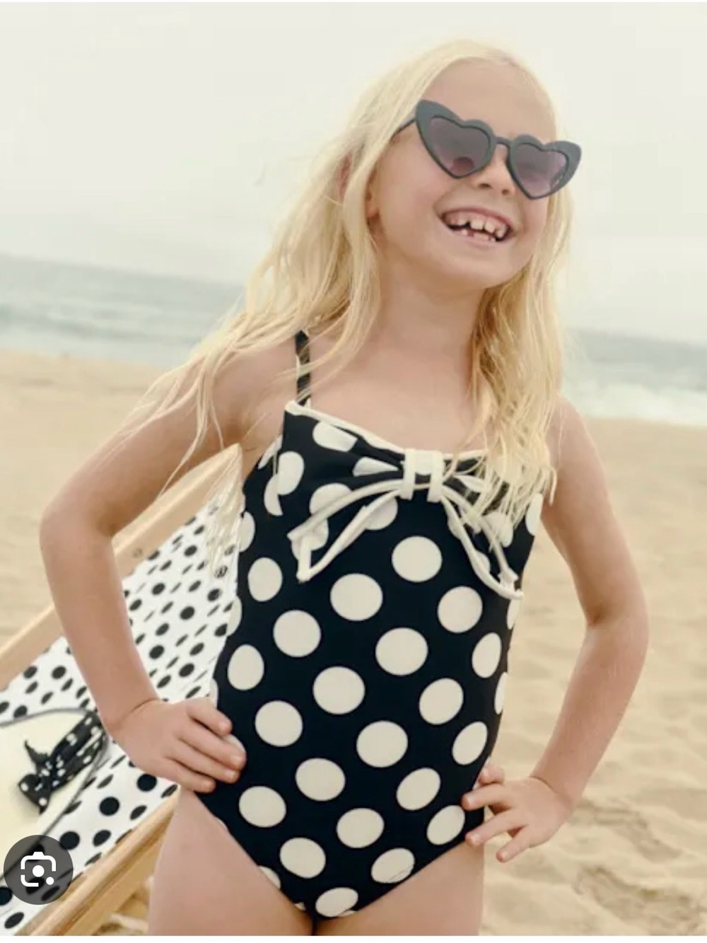 EUC Gymboree Girls Black and White Polka Dot Swimsuit with Bow size 6